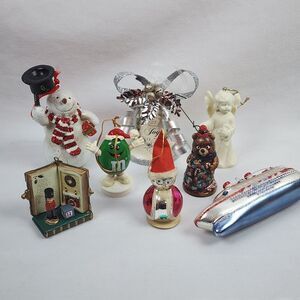 Lot/8 Christmas Ornaments M n' M Angel Cruise Ship Snowman Metal Bell Teddy Bear